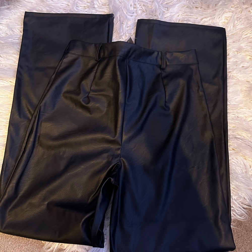 Black leather flared pants, from Boohoo